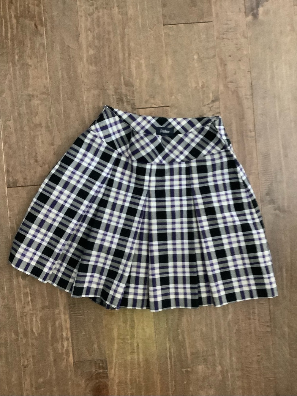 Parker Black, White & Purple Pleated Plaid Skater Skirt